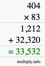 How to calculate 404 times 83 using long multiplication