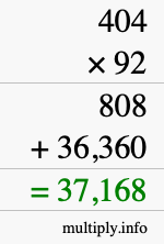 How to calculate 404 times 92 using long multiplication
