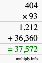 How to calculate 404 times 93 using long multiplication