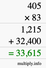 How to calculate 405 times 83 using long multiplication How to calculate 405 times 83 using long multiplication