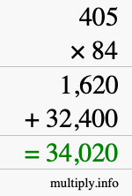 How to calculate 405 times 84 using long multiplication