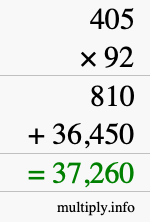 How to calculate 405 times 92 using long multiplication