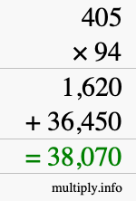 How to calculate 405 times 94 using long multiplication
