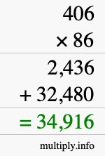 How to calculate 406 times 86 using long multiplication
