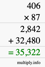 How to calculate 406 times 87 using long multiplication