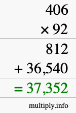 How to calculate 406 times 92 using long multiplication