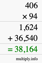 How to calculate 406 times 94 using long multiplication