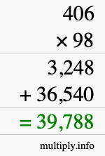 How to calculate 406 times 98 using long multiplication