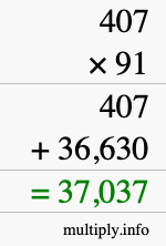 How to calculate 407 times 91 using long multiplication