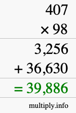 How to calculate 407 times 98 using long multiplication