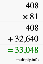 How to calculate 408 times 81 using long multiplication