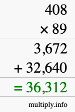 How to calculate 408 times 89 using long multiplication