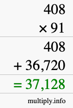 How to calculate 408 times 91 using long multiplication