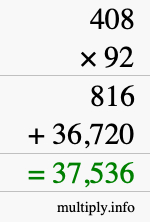 How to calculate 408 times 92 using long multiplication