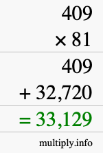 How to calculate 409 times 81 using long multiplication
