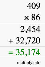 How to calculate 409 times 86 using long multiplication