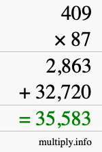 How to calculate 409 times 87 using long multiplication