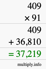 How to calculate 409 times 91 using long multiplication