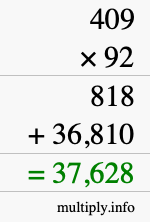How to calculate 409 times 92 using long multiplication