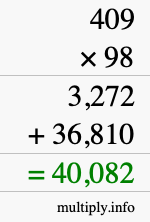 How to calculate 409 times 98 using long multiplication