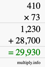 How to calculate 410 times 73 using long multiplication