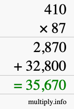 How to calculate 410 times 87 using long multiplication