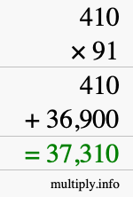 How to calculate 410 times 91 using long multiplication