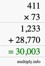 How to calculate 411 times 73 using long multiplication