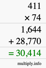 How to calculate 411 times 74 using long multiplication