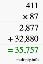 How to calculate 411 times 87 using long multiplication