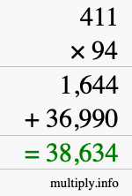 How to calculate 411 times 94 using long multiplication