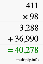 How to calculate 411 times 98 using long multiplication