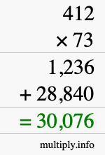 How to calculate 412 times 73 using long multiplication