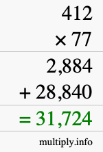 How to calculate 412 times 77 using long multiplication