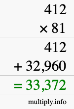 How to calculate 412 times 81 using long multiplication