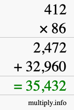 How to calculate 412 times 86 using long multiplication How to calculate 412 times 86 using long multiplication