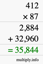 How to calculate 412 times 87 using long multiplication
