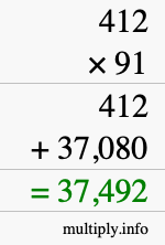How to calculate 412 times 91 using long multiplication