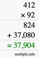 How to calculate 412 times 92 using long multiplication
