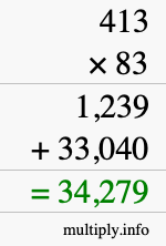 How to calculate 413 times 83 using long multiplication
