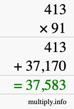 How to calculate 413 times 91 using long multiplication