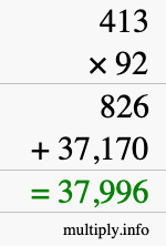 How to calculate 413 times 92 using long multiplication