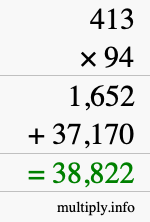 How to calculate 413 times 94 using long multiplication