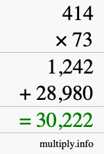 How to calculate 414 times 73 using long multiplication