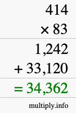 How to calculate 414 times 83 using long multiplication