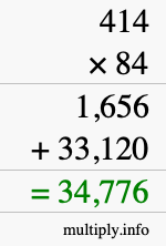 How to calculate 414 times 84 using long multiplication