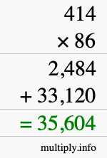 How to calculate 414 times 86 using long multiplication