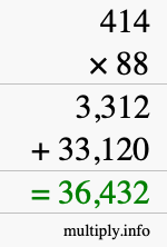 How to calculate 414 times 88 using long multiplication