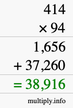How to calculate 414 times 94 using long multiplication