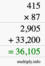 How to calculate 415 times 87 using long multiplication